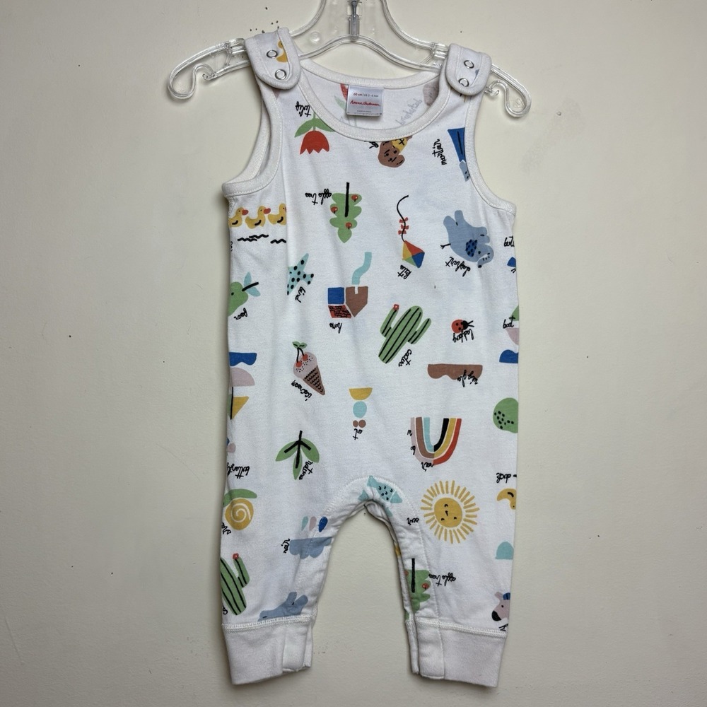 Hanna‎ Andersson Romper Baby 3-6M Nature Sleeveless Snap Cuff White